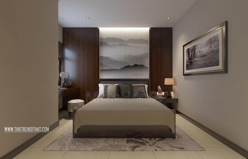 Thiết kế phòng ngủ chung cư nhẹ nhàng thanh tao với những gam màu sắc đơn giản mang lại cho gia chủ một không gian dễ chịu mà đầy đủ công năng sử dụng. Thiết kế chung cư