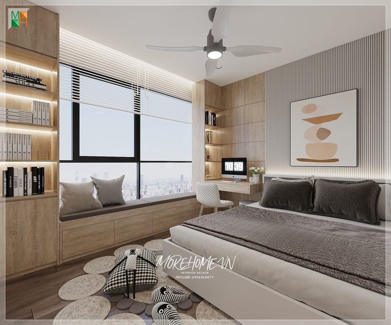 Bàn làm việc treo tường gỗ công nghiệp hiện đại tối ưu tiện lợi cho sử dụng, không gian căn phòng gọn gàng tiện nghi