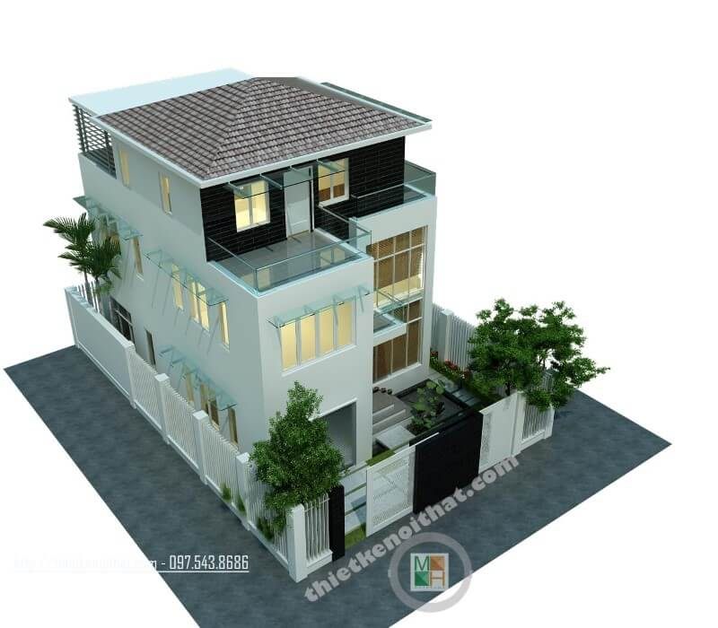 Mẫu thiết kế kiến trúc hiện đại cho nhà biệt thự 3 tầng tại Văn Khê Hà Đông